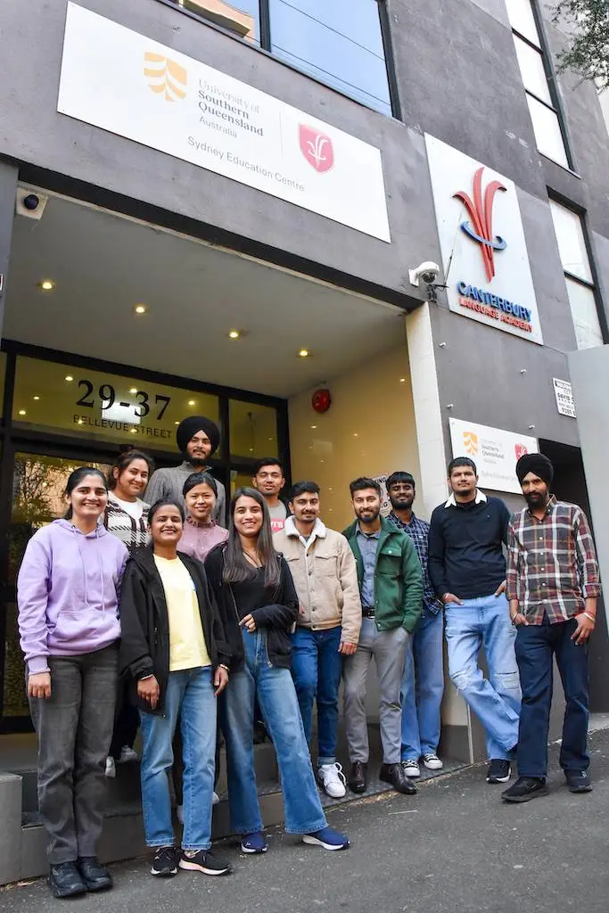 usq sydney education centre students at the campus entrance